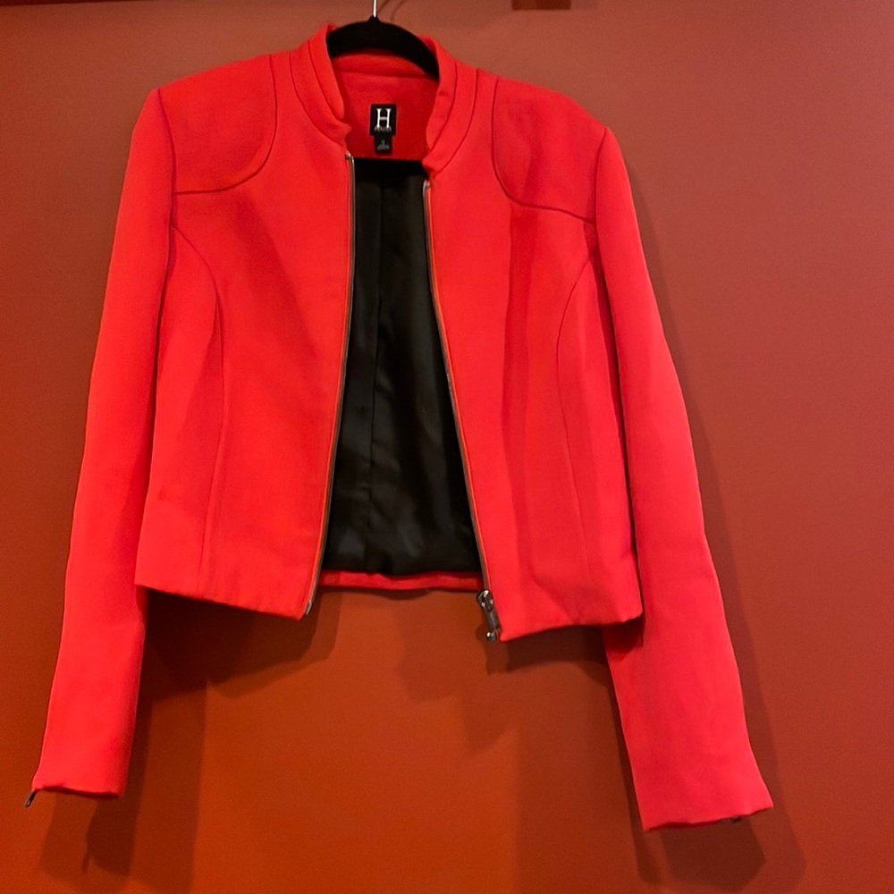 Tommy Hilfiger Womens Size 12 Moto Crop Jacket Red Knit Wool Coat Vintage